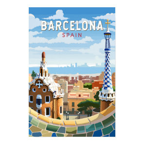 Barcelona Spain Travel Art Vintage Poster