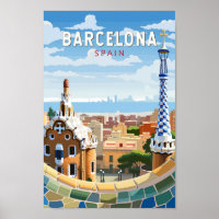 Barcelona Spain Travel Art Vintage