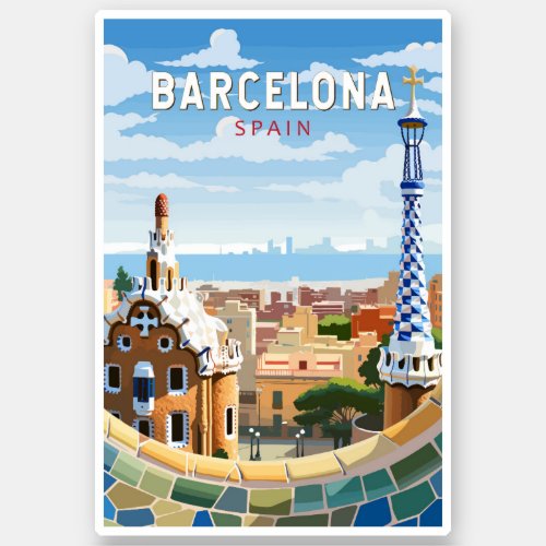 Barcelona Spain Travel Art Vintage Sticker