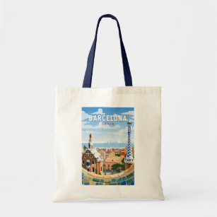 Barcelona Spain Travel Art Vintage Tote Bag