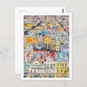 Barcelona Spain Travel Place Watercolor Postcard