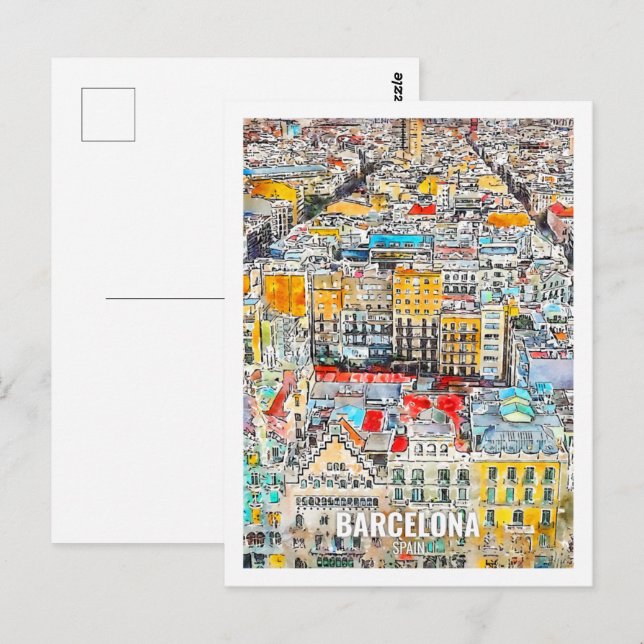 Barcelona Spain Travel Place Watercolor Postcard (Front/Back)