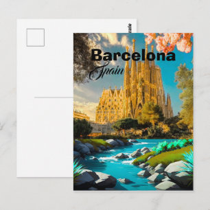 Barcelona Spain Travel Postcard Art, Spain Travel