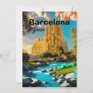 Barcelona Spain Travel Postcard Art, Spain Travel