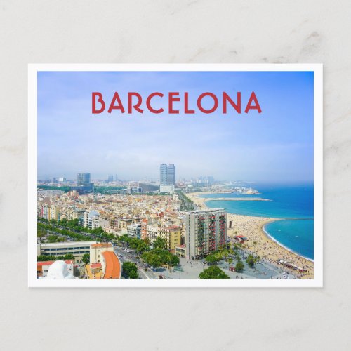 Barcelona Spain View of the City and Beach Postcard