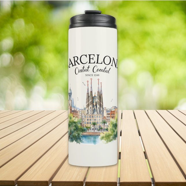 Barcelona Spain Vintage Art Landscape Thermal Tumbler (Creator Uploaded)