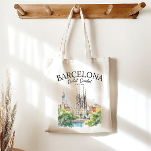 Barcelona Spain Vintage Art Landscape Tote Bag