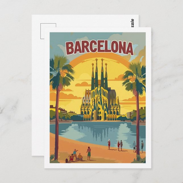 Barcelona Spain Vintage Famous Travel Place Postcard (Front/Back)