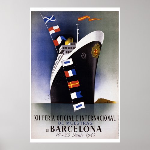 Barcelona Spain Vintage Poster 1944