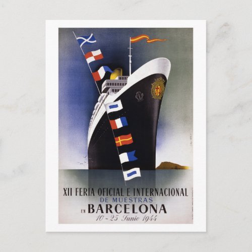 Barcelona Spain Vintage Poster 1944 Postcard
