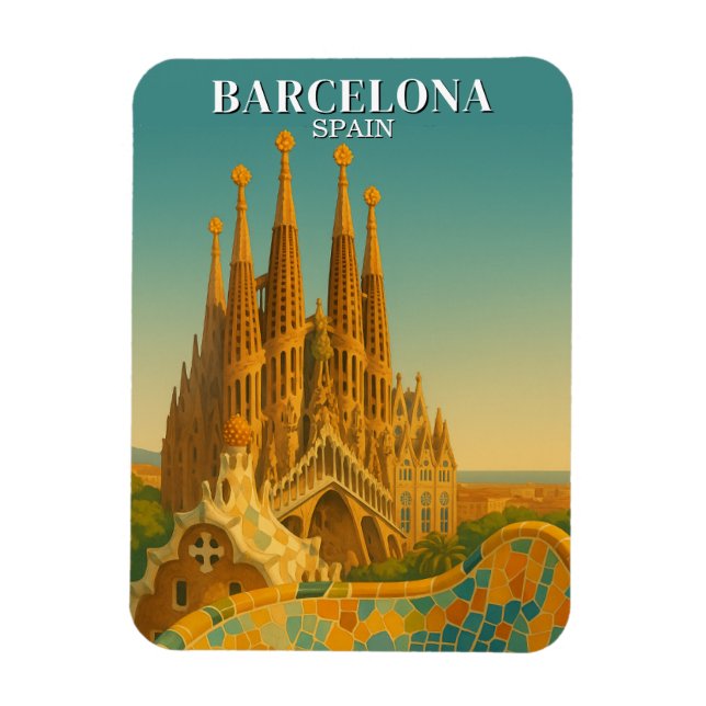 Barcelona Spain Vintage Travel Abstract Magnet (Vertical)
