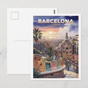 Barcelona Spain Vintage Travel Postcard