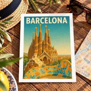 Barcelona Spain Vintage Travel Postcard