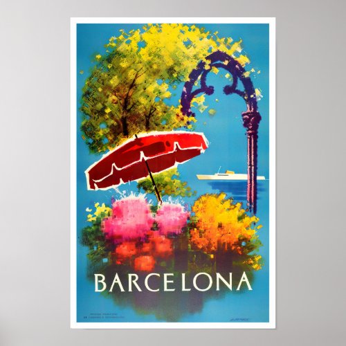 Barcelona Spain vintage travel Poster