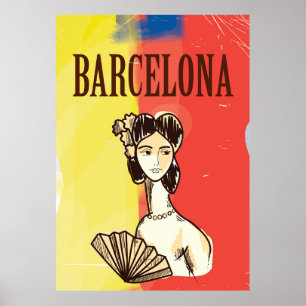 Barcelona Spain vintage travel records Poster