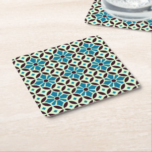 Barcelona Spanish tile petals with star Square Paper Coaster