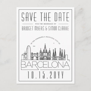 Barcelona Stylized Skyline Save the Date Postcard