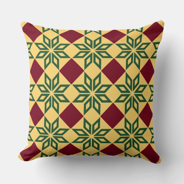 Barcelona tile green star on yellow throw pillow (Front)