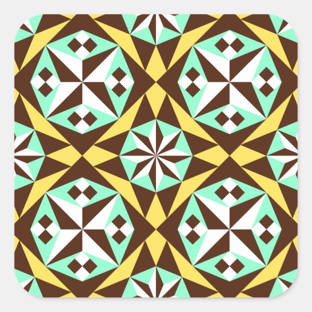 Barcelona tile pattern in yellow, brown and blue square sticker (Front)