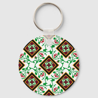 Barcelona tile red floral pattern keychain