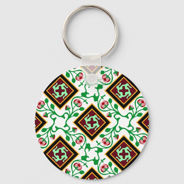 Barcelona tile red floral pattern keychain (Front)