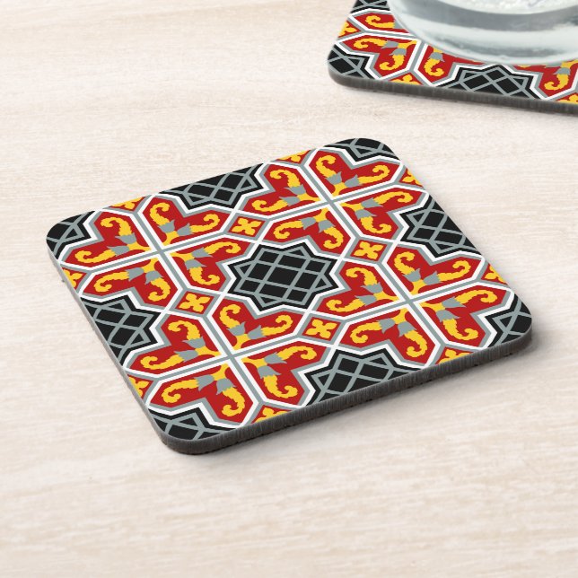 Barcelona tile red octagonal pattern beverage coaster (Left Side)