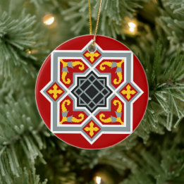 Barcelona tile red octagonal pattern ceramic ornament