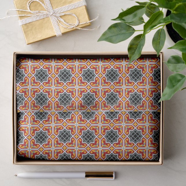 Barcelona tile red octagonal pattern tissue paper (Gift)