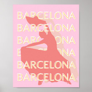Barcelona Travel Art, Pink, Pastel Poster