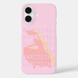 Barcelona Travel Art, Spain Art, Pink, Pastel iPhone 16 Case