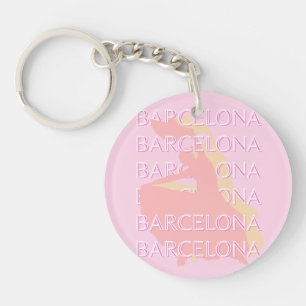 Barcelona Travel Art, Spain Art, Pink, Pastel Keychain