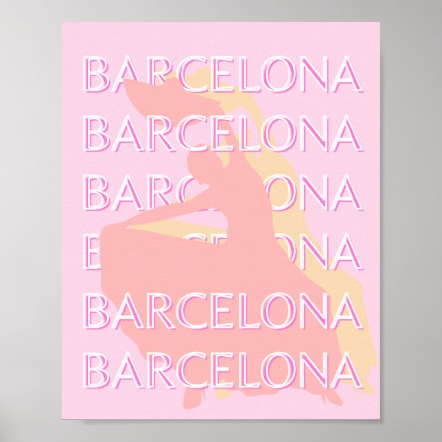 Barcelona Travel Art, Spain Art, Pink, Pastel Poster (Front)