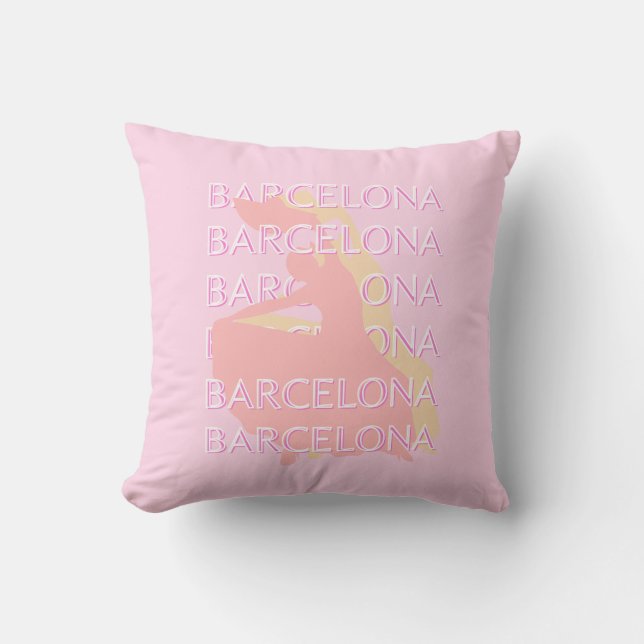 Barcelona Travel Art, Spain Art, Pink, Pastel Throw Pillow (Front)