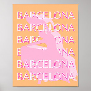 Barcelona Travel Art, Spain, Orange, Pink Poster