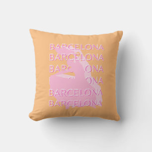 Barcelona Travel Art, Spain, Orange, Pink Throw Pillow