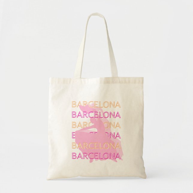 Barcelona Travel Art, Spain, Orange, Pink Tote Bag (Front)
