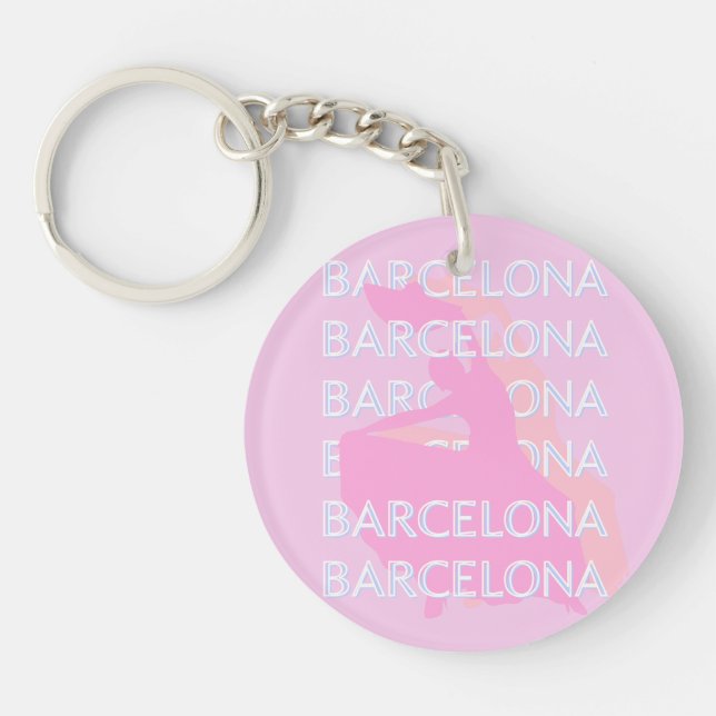 Barcelona Travel Art, Spain, Pastel, Pink Keychain (Front)