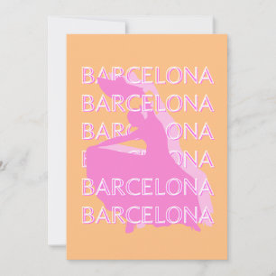 Barcelona Travel Art, Spain Travel Art, Orange Holiday Card