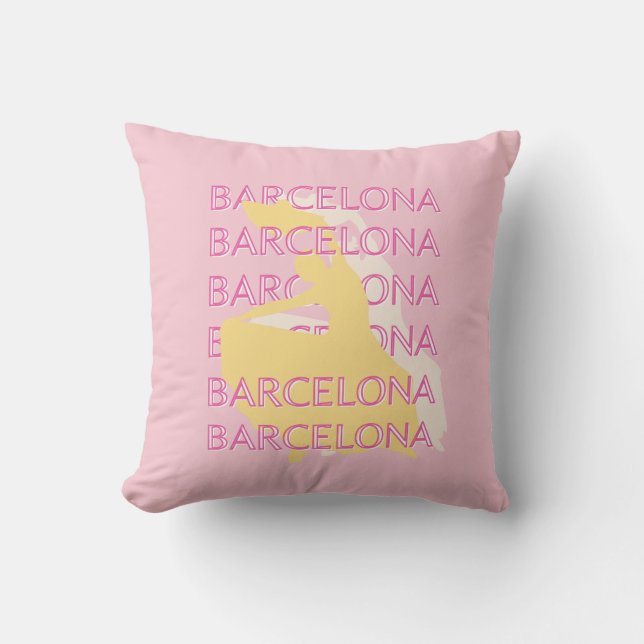 Barcelona Travel Art, Spain, Travel Art, Pink Throw Pillow (Front)