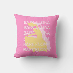 Barcelona Travel Art, Spain, Travel Art, Pink Throw Pillow
