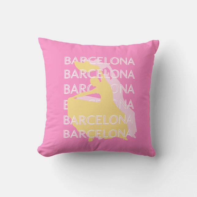 Barcelona Travel Art, Spain, Travel Art, Pink Throw Pillow (Front)
