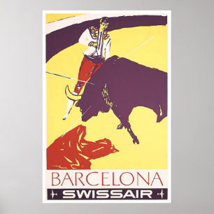 Barcelona Travel Poster Spain Art Bullfighter
