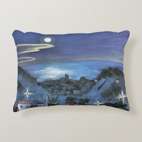 Barcelona View of City at Night by Walter Gramatte Accent Pillow