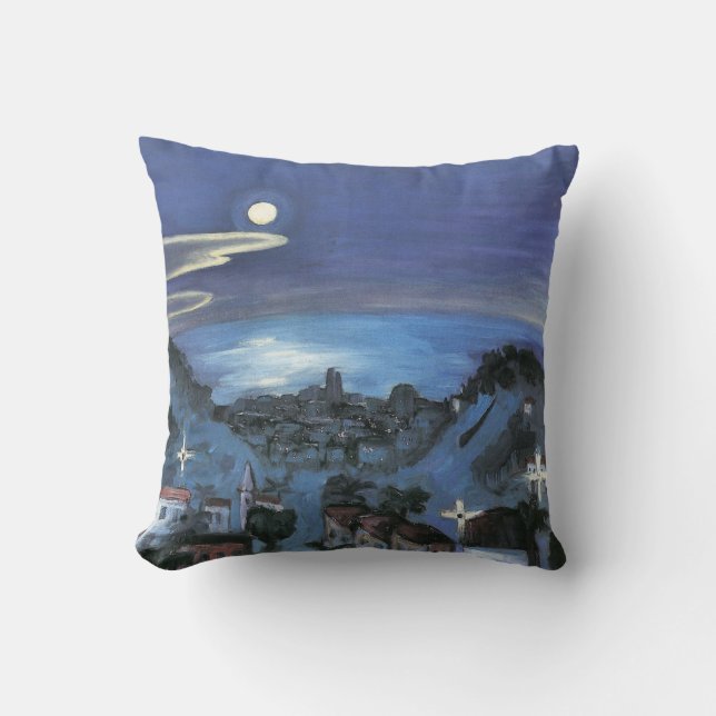 Barcelona View of City at Night by Walter Gramatte Throw Pillow (Front)