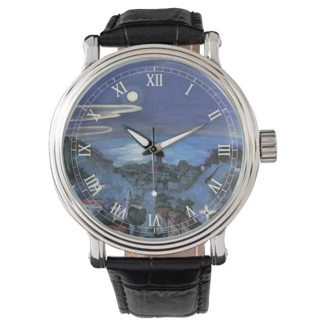 Barcelona View of City at Night by Walter Gramatte Watch (Front)