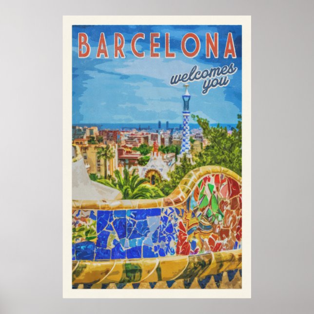 Barcelona Vintage Travel Photographic Poster (Front)