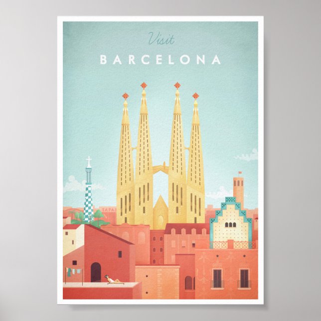Barcelona Vintage Travel Poster (Front)