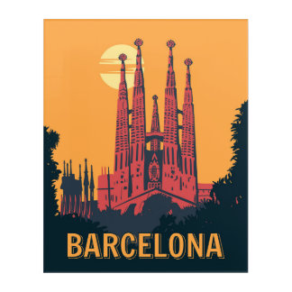 Barcelona Vintage Travel Poster Acrylic Print