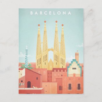 Barcelona Vintage Travel Poster - Art Postcard by VintagePosterCompany at Zazzle