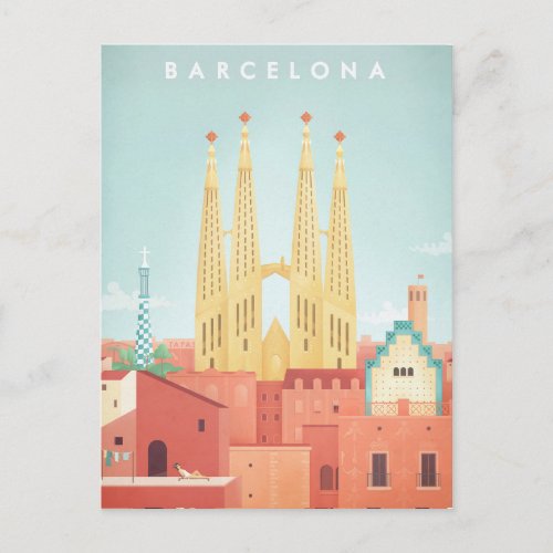 Barcelona Vintage Travel Poster _ Art Postcard